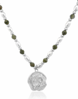 Epidote & Pearl Zodiac Coin Necklace Silver