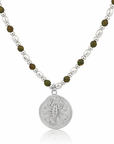 Epidote & Pearl Zodiac Coin Necklace Silver
