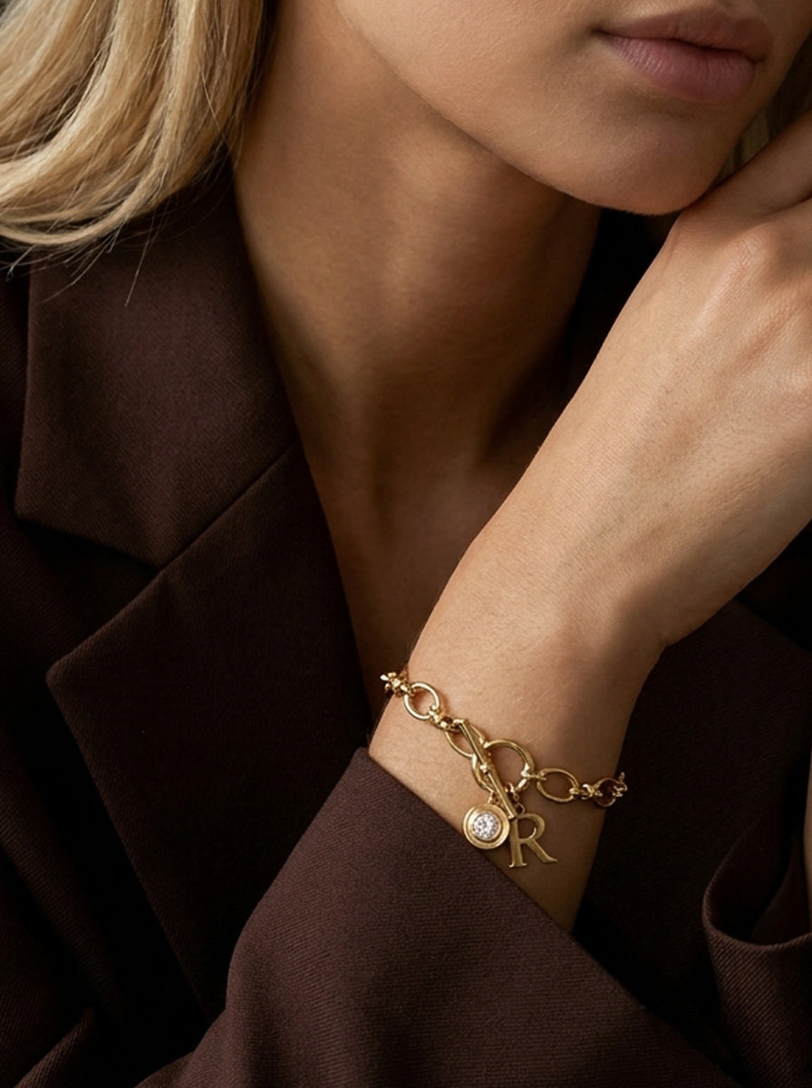 Initial &amp; Birthstone Bracelet Gold