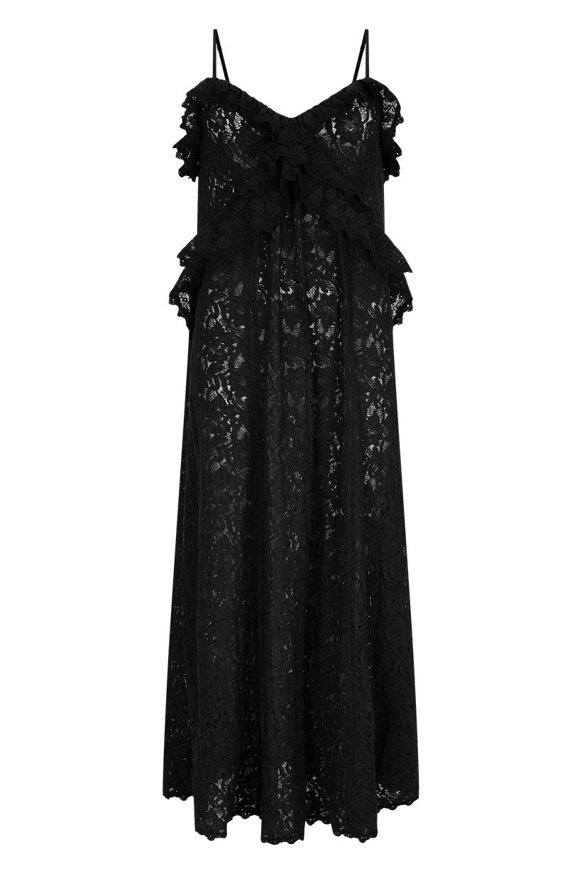 Lux Lisbon Lace Strappy Maxi Dress Onyx