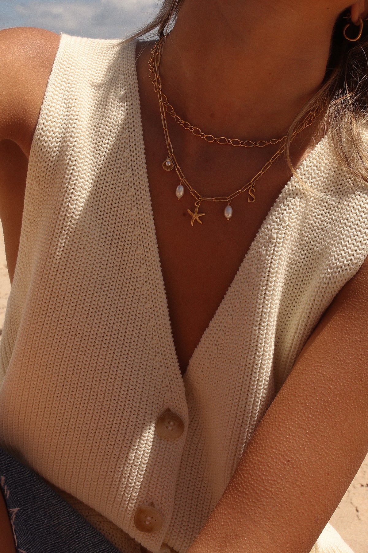 The Marina Initial Charm Necklace A - Z Gold