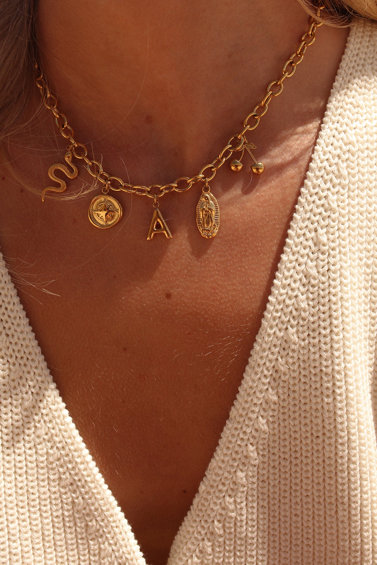 The Renewal Initial Charm Necklace A - Z Gold