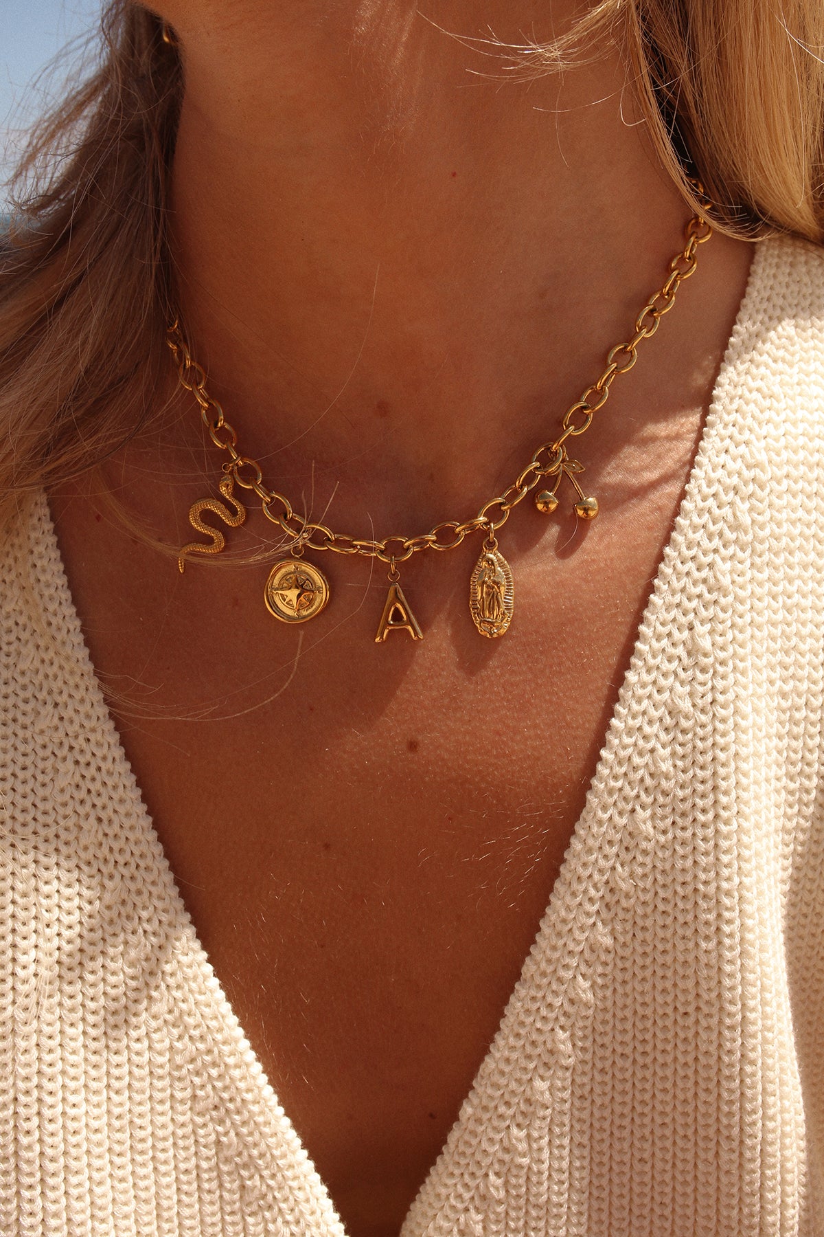 The Renewal Initial Charm Necklace A - Z Gold