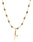 Epidote & Pearl Initial Necklace Gold A-Z