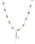Epidote & Pearl Initial Necklace Silver A-Z