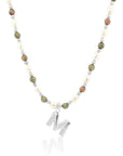 Epidote & Pearl Initial Necklace Silver A-Z