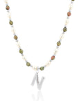 Epidote & Pearl Initial Necklace Silver A-Z
