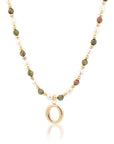 Epidote & Pearl Initial Necklace Gold A-Z