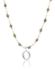 Epidote & Pearl Initial Necklace Silver A-Z