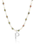 Epidote & Pearl Initial Necklace Silver A-Z
