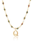 Epidote & Pearl Initial Necklace Gold A-Z