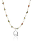 Epidote & Pearl Initial Necklace Silver A-Z