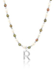 Epidote & Pearl Initial Necklace Silver A-Z