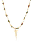 Epidote & Pearl Initial Necklace Gold A-Z