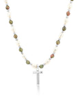 Epidote & Pearl Initial Necklace Silver A-Z