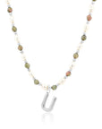Epidote & Pearl Initial Necklace Silver A-Z