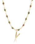 Epidote & Pearl Initial Necklace Gold A-Z