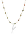 Epidote & Pearl Initial Necklace Silver A-Z