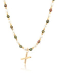 Epidote & Pearl Initial Necklace Gold A-Z