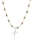 Epidote & Pearl Initial Necklace Silver A-Z