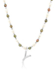 Epidote & Pearl Initial Necklace Silver A-Z