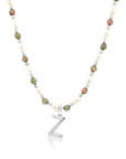 Epidote & Pearl Initial Necklace Silver A-Z