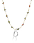 Epidote & Pearl Initial Necklace Silver A-Z