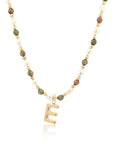 Epidote & Pearl Initial Necklace Gold A-Z