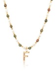 Epidote & Pearl Initial Necklace Gold A-Z