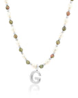 Epidote & Pearl Initial Necklace Silver A-Z