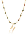 Epidote & Pearl Initial Necklace Gold A-Z
