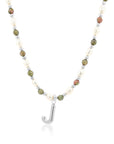 Epidote & Pearl Initial Necklace Silver A-Z