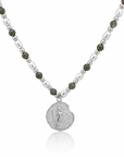 Epidote & Pearl Zodiac Coin Necklace Silver