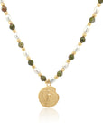 Epidote & Pearl Zodiac Coin Necklace Gold