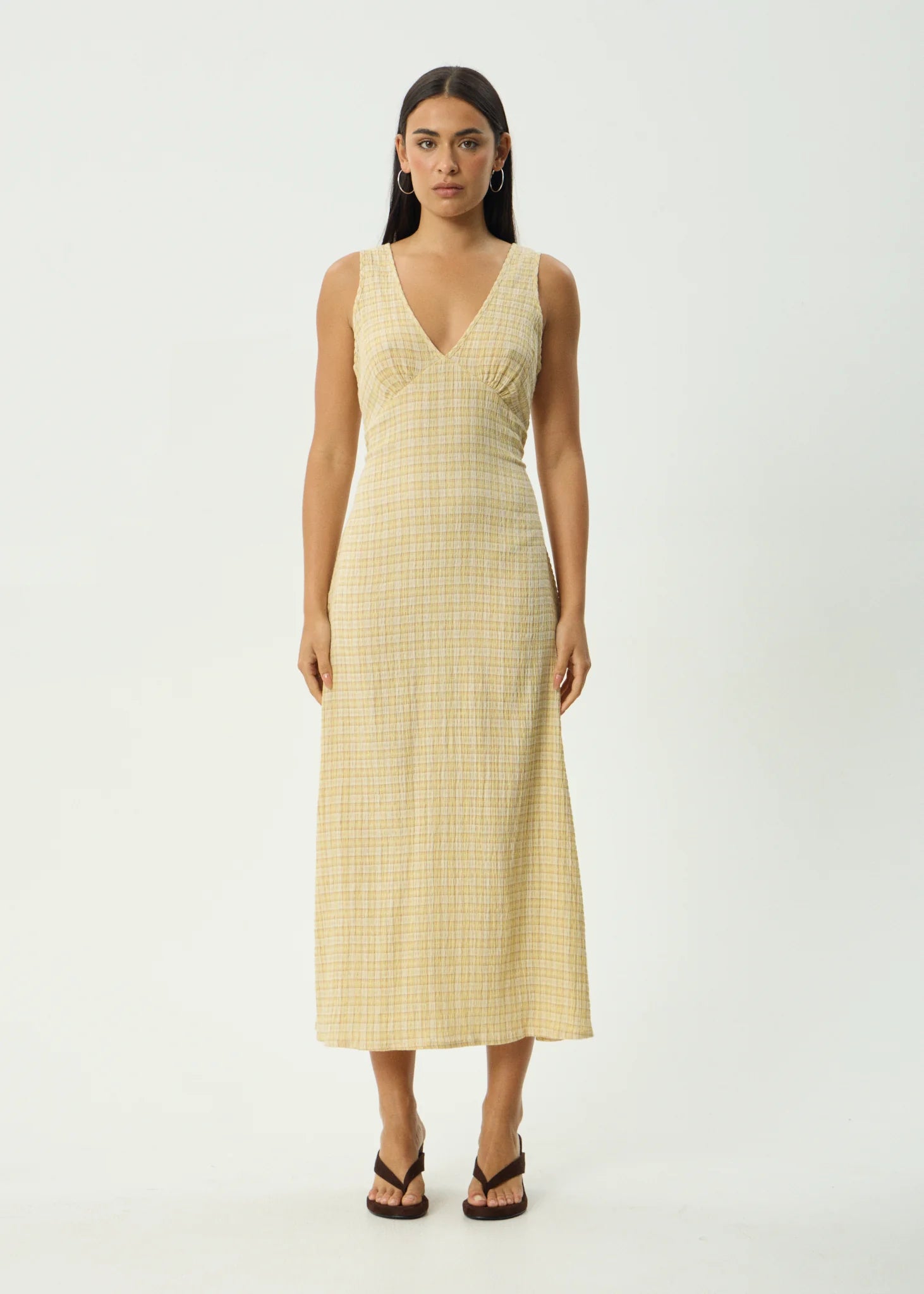 seersucker maxi dress Afends Sunday Seersucker Maxi Dress Lemon Check – By Barny
