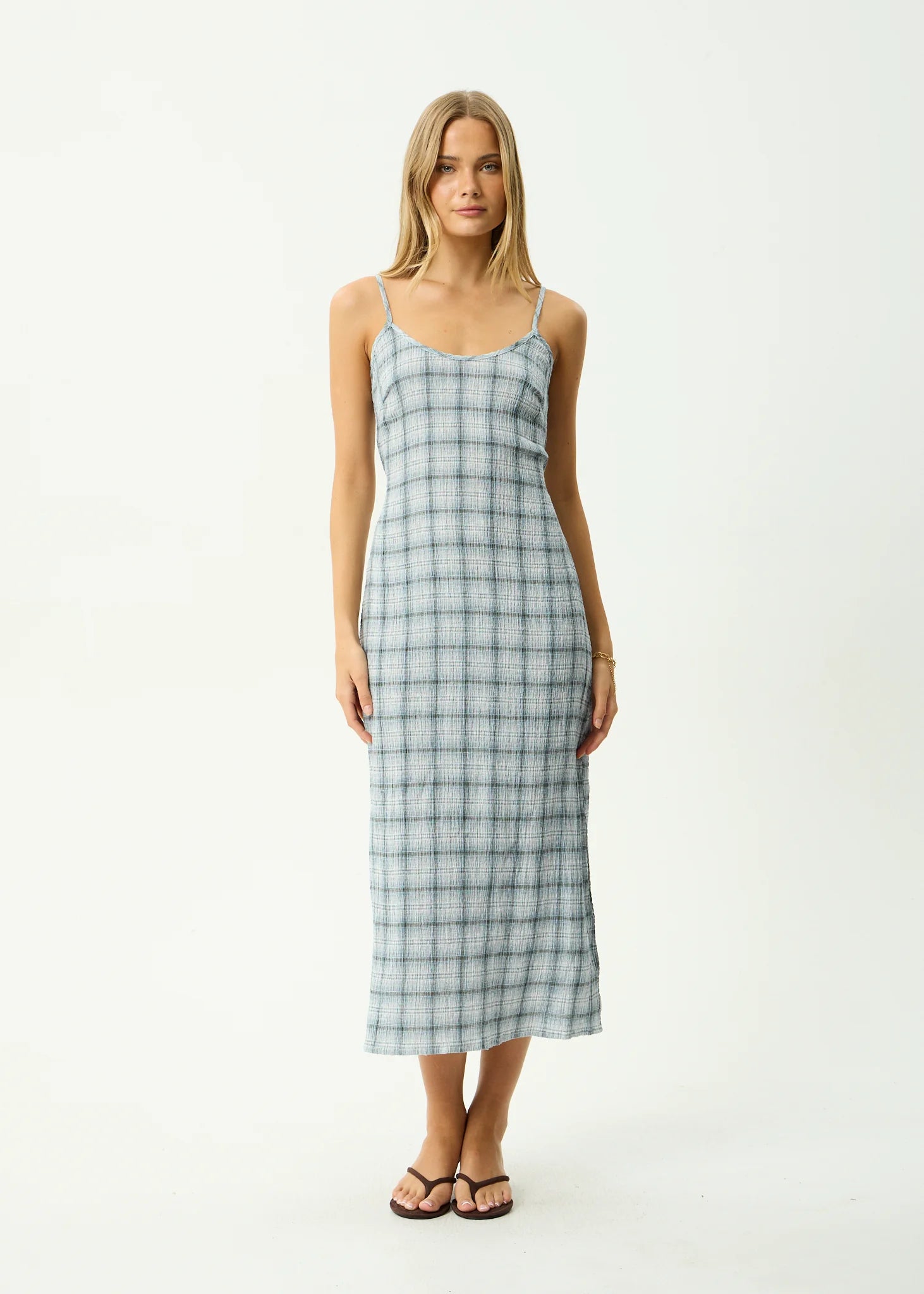 Lagoon Seersucker Midi Dress Overcast Check