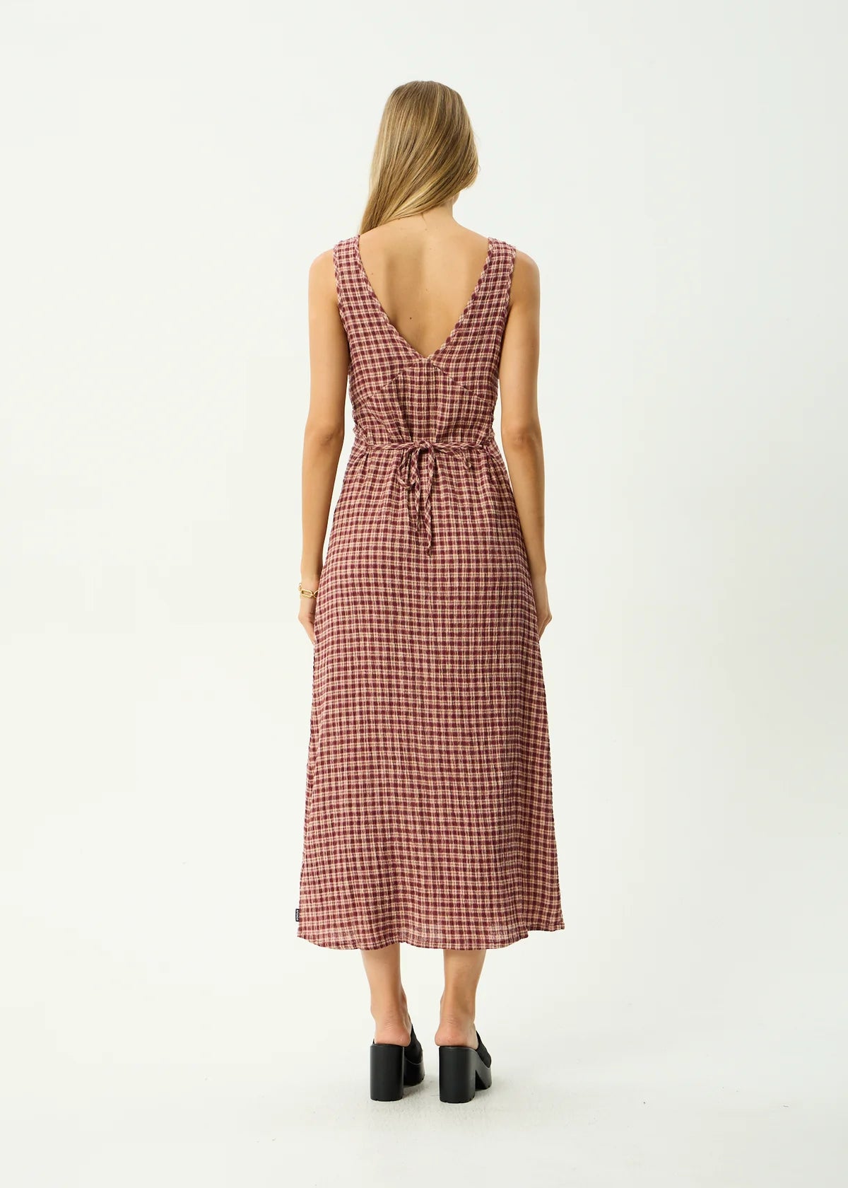 Capricorn Tully Seersucker Maxi Dress Burgundy / Beige Check