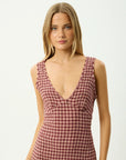 Capricorn Tully Seersucker Maxi Dress Burgundy / Beige Check