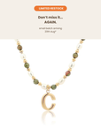 Epidote & Pearl Initial Necklace Gold