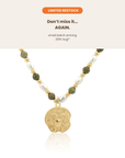 Epidote & Pearl Zodiac Coin Necklace Gold