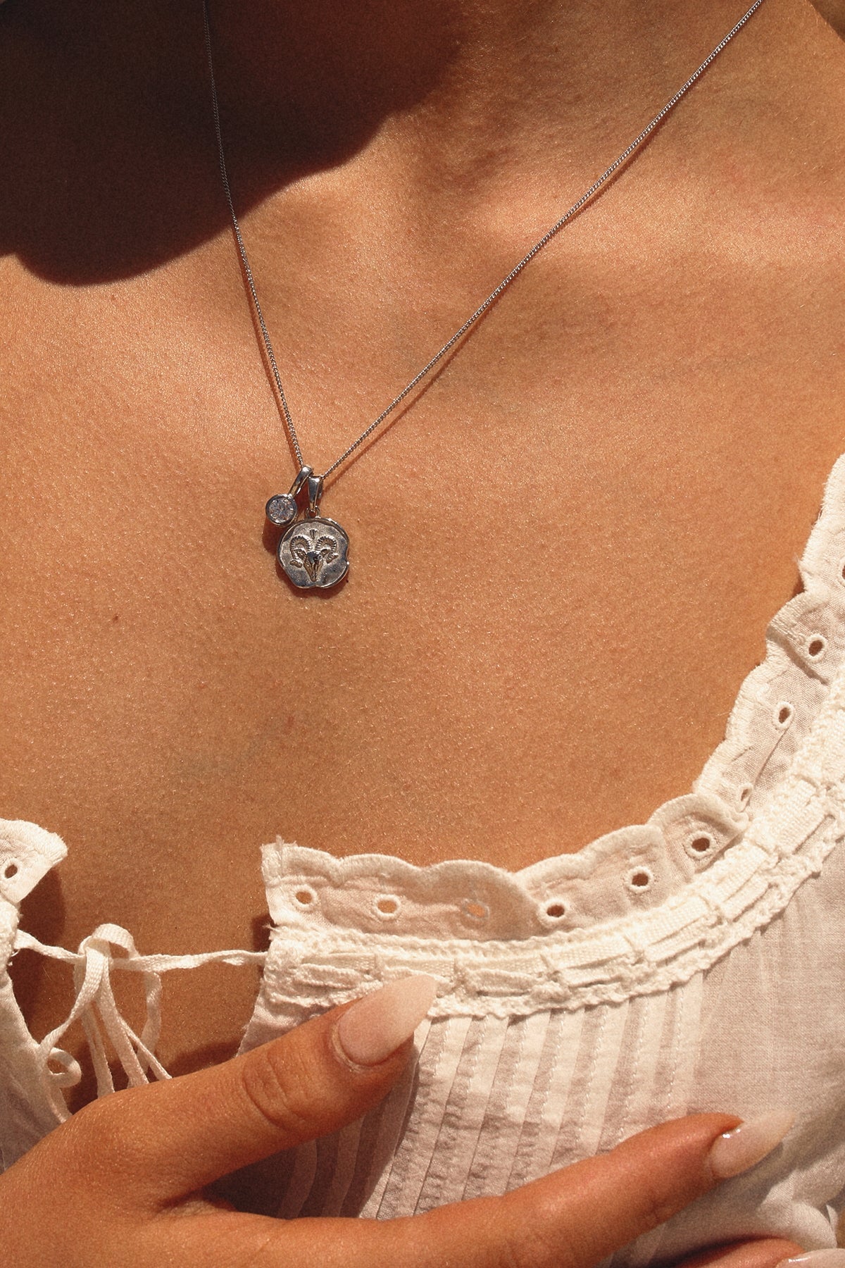 Aries Coin Necklace With Your Birthstone Silver