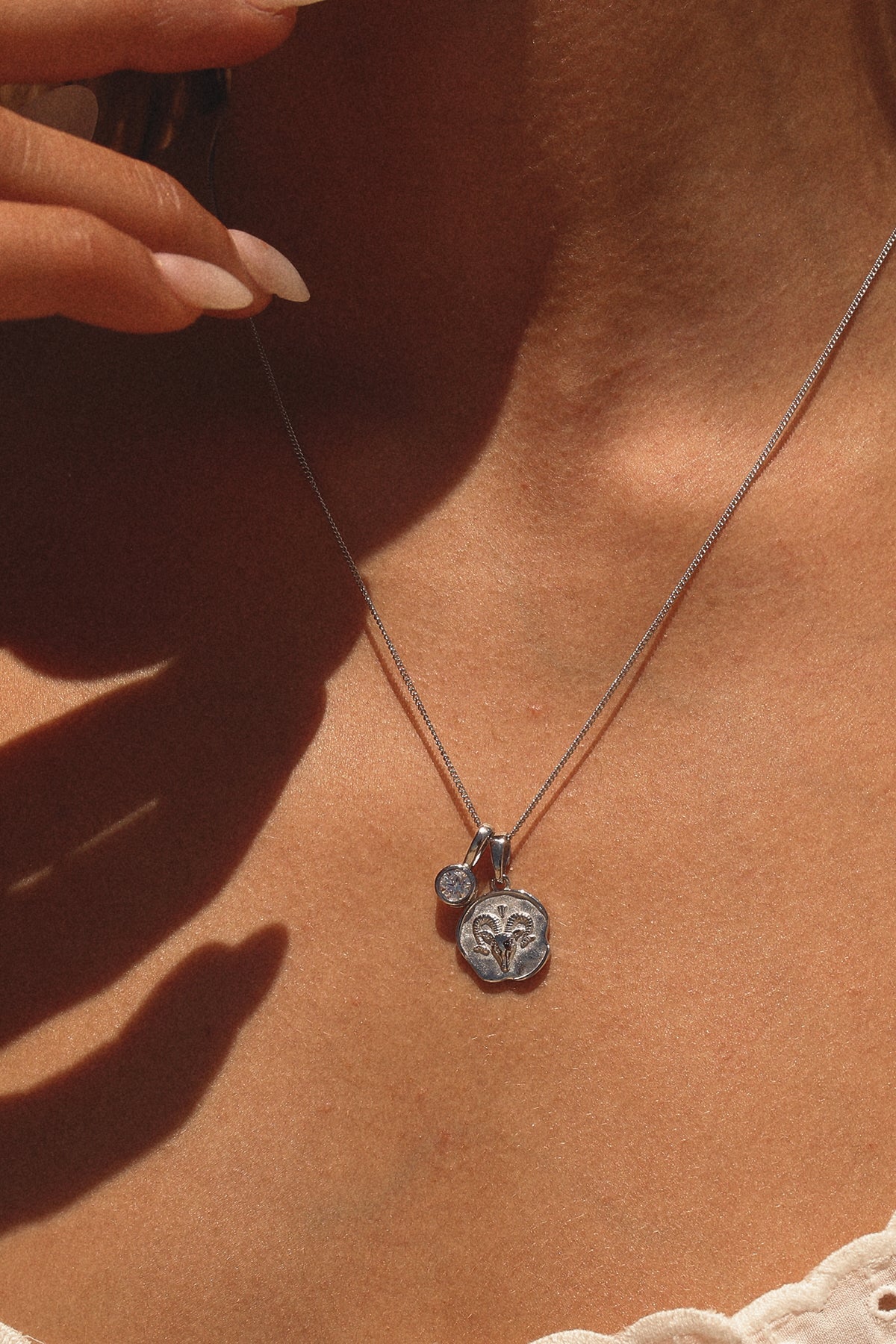Aries Coin Necklace With Your Birthstone Silver
