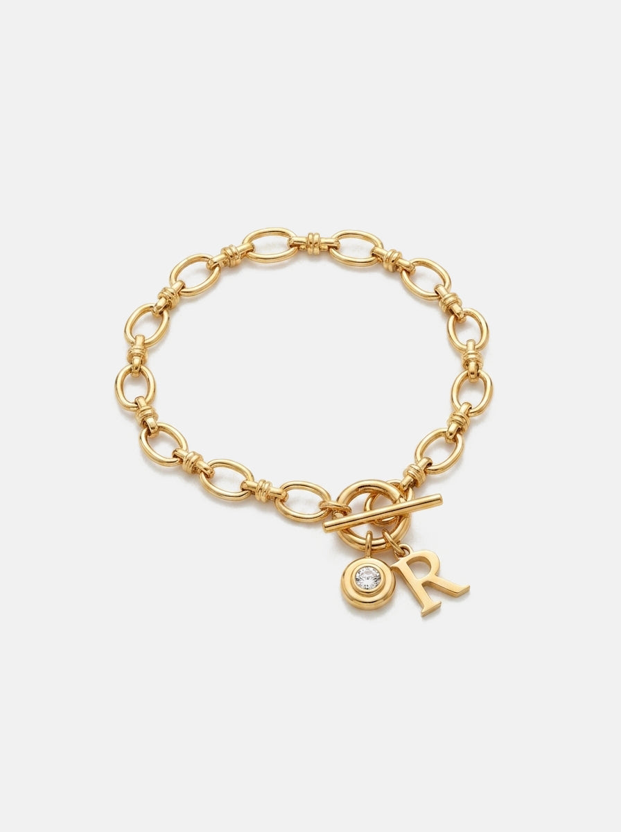 Initial &amp; Birthstone Bracelet Gold