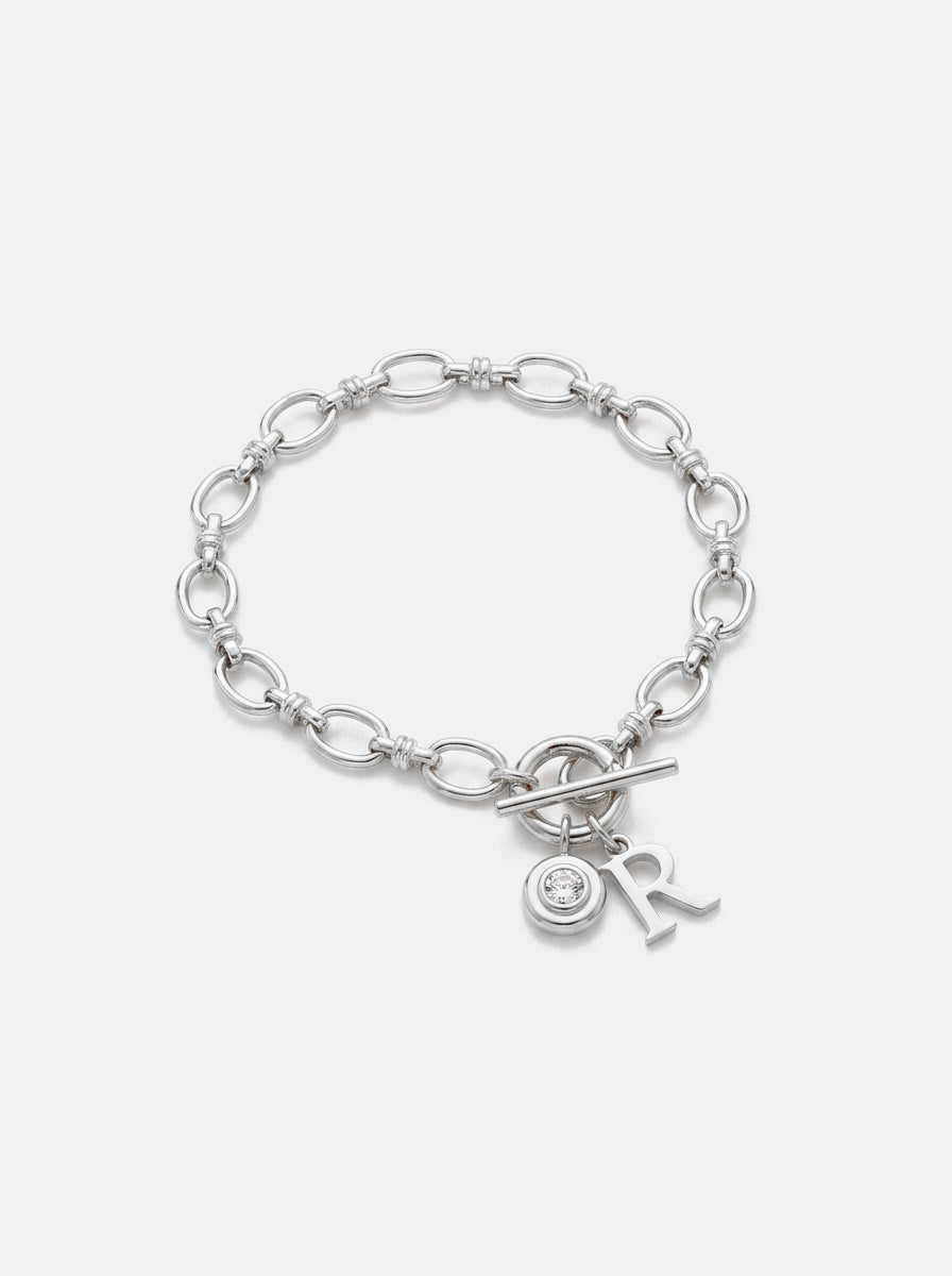 Initial &amp; Birthstone Bracelet Silver