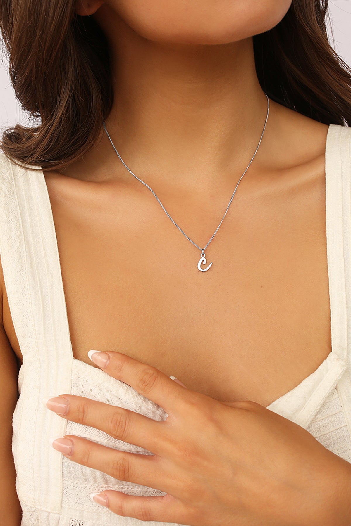 Initial Necklace Cursive Silver A-Z