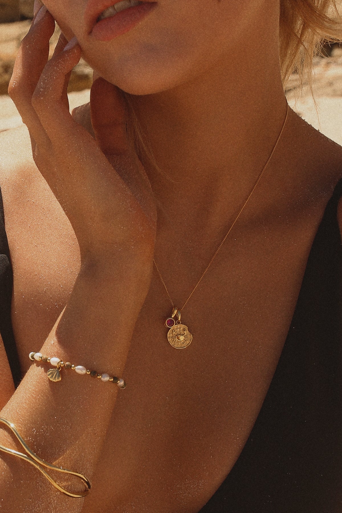 Cancer Coin Necklace With Your Birthstone Gold