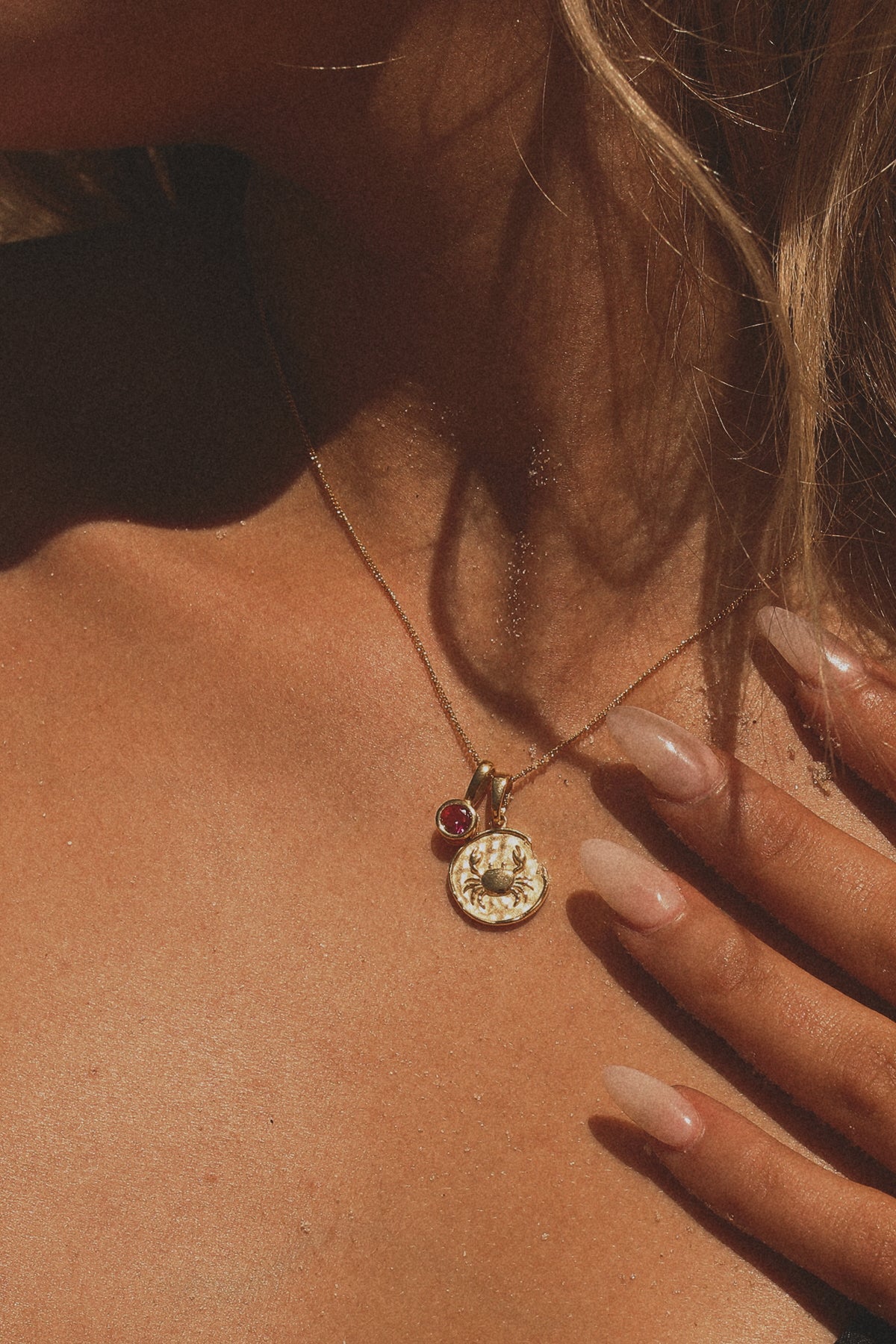 Cancer Coin Necklace With Your Birthstone Gold