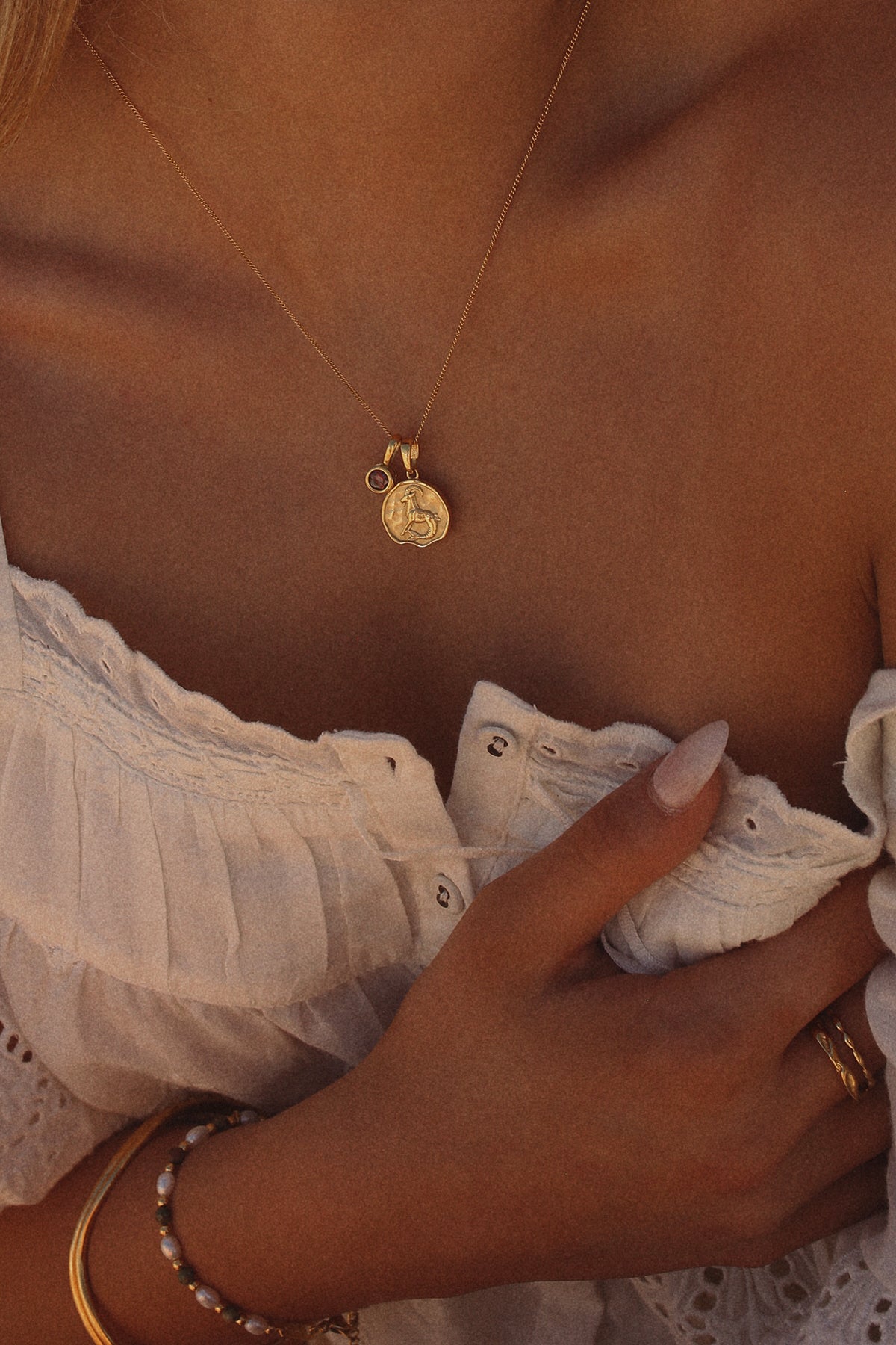 Capricorn Coin Necklace With Your Birthstone Gold