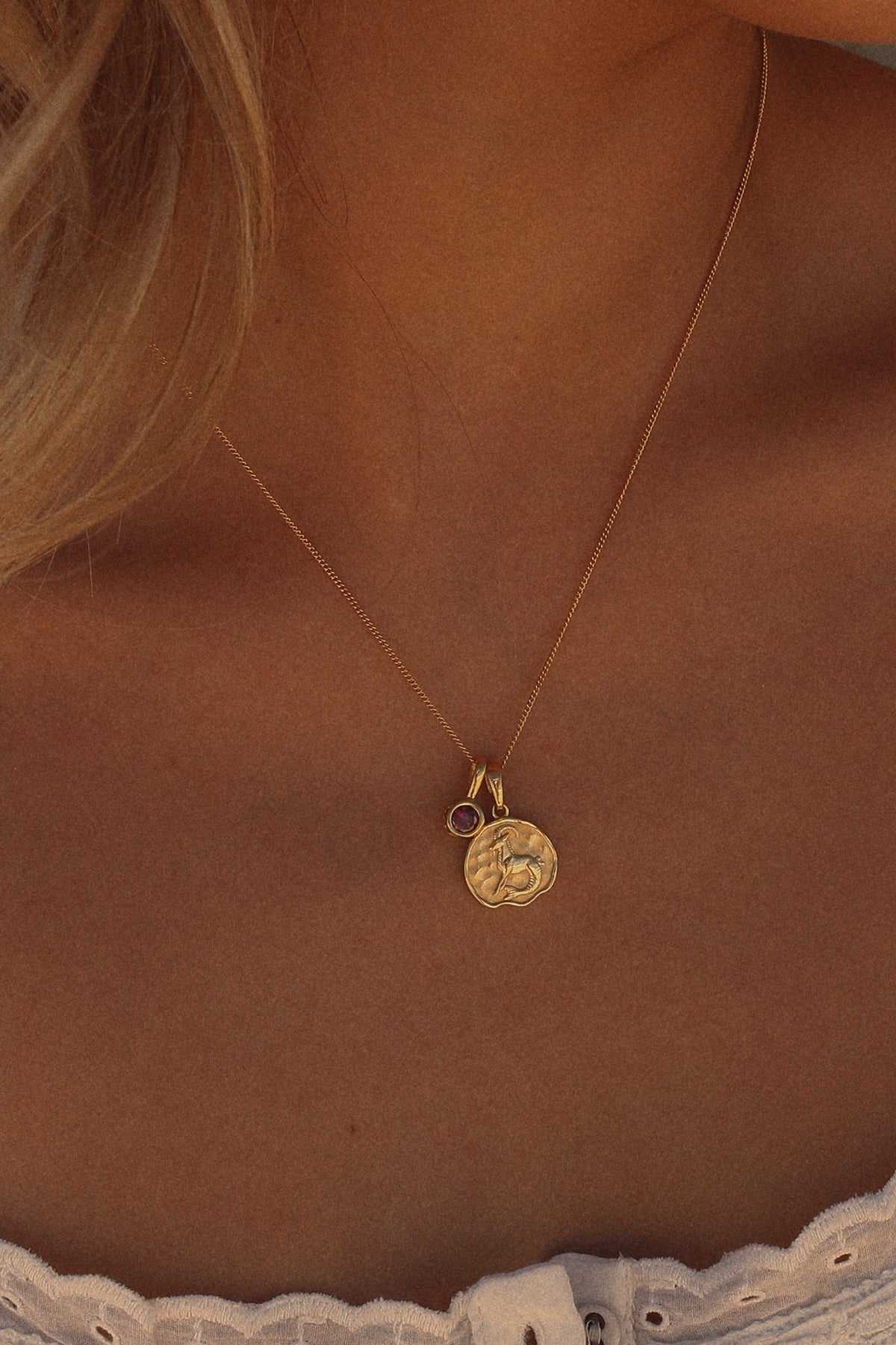 Capricorn Coin Necklace With Your Birthstone Gold