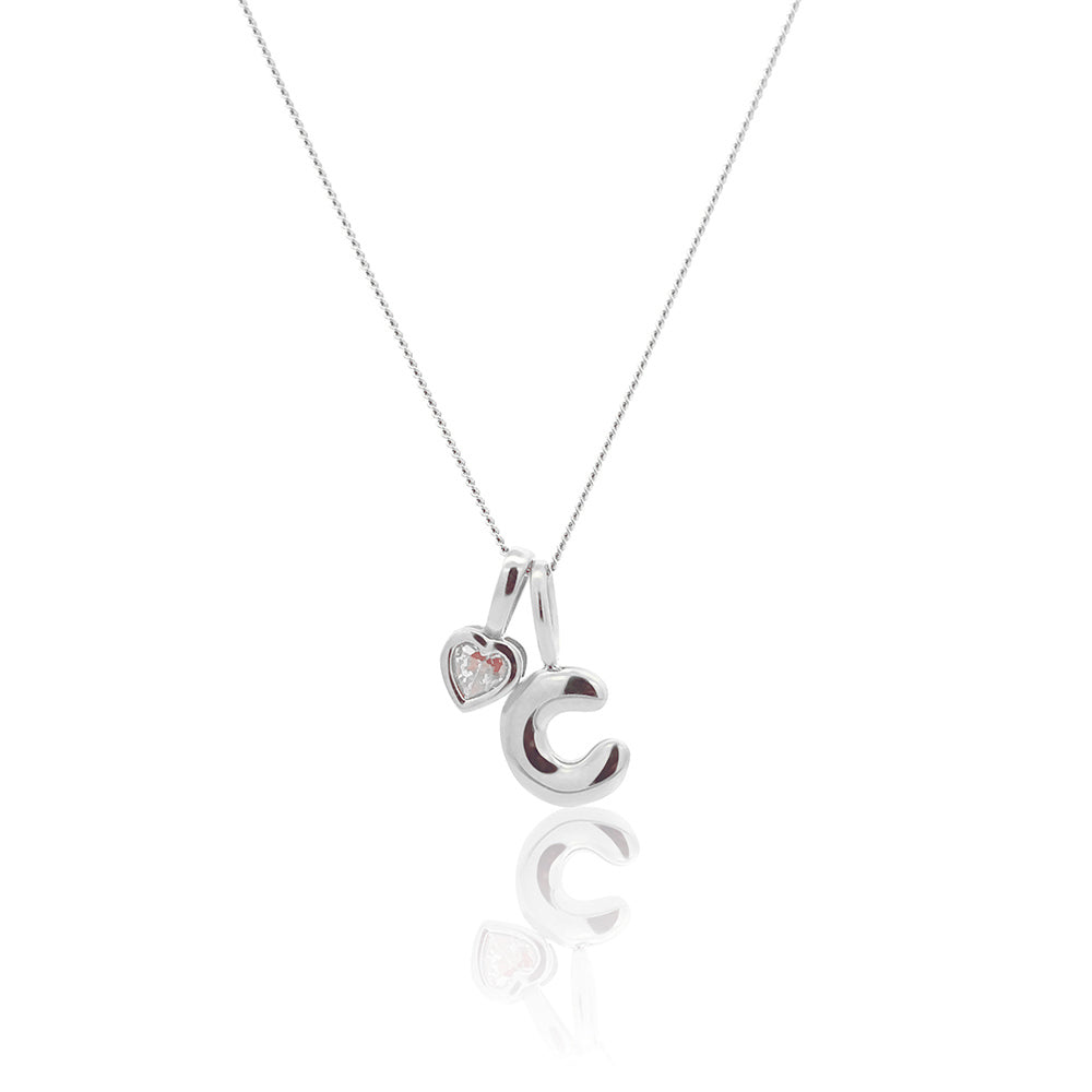 Initial Necklace Bubble With Your Birthstone Silver A-Z